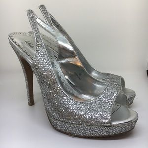Lulu Townsend Silver Sparkle High Heel Slingbacks
